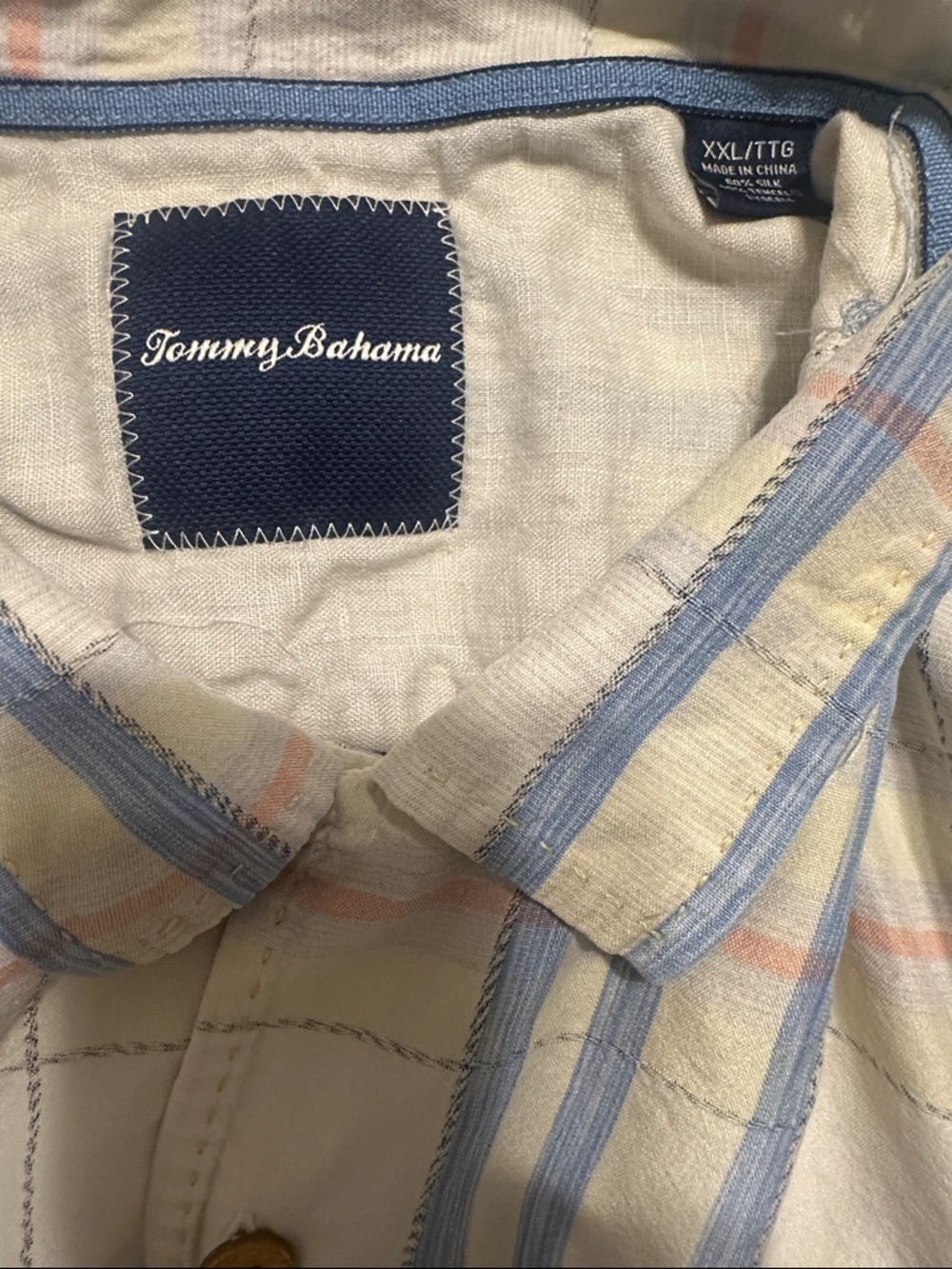 Tommy Bahama Silk Blue & Cream Plaid Short Sleeve Button Down Shirt Size XXL - Picture 6 of 7